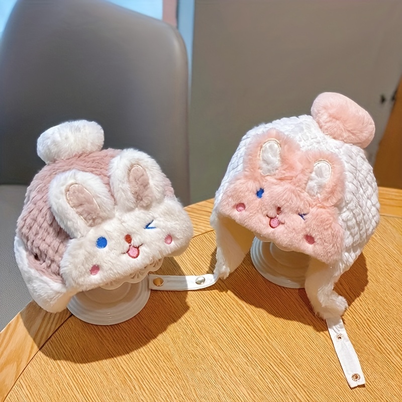 Women's Winter Plush Earwarmer Bunny Earmuffs with Moving Jumping Rabbit  Ears Windproof Airbag Ear Bag