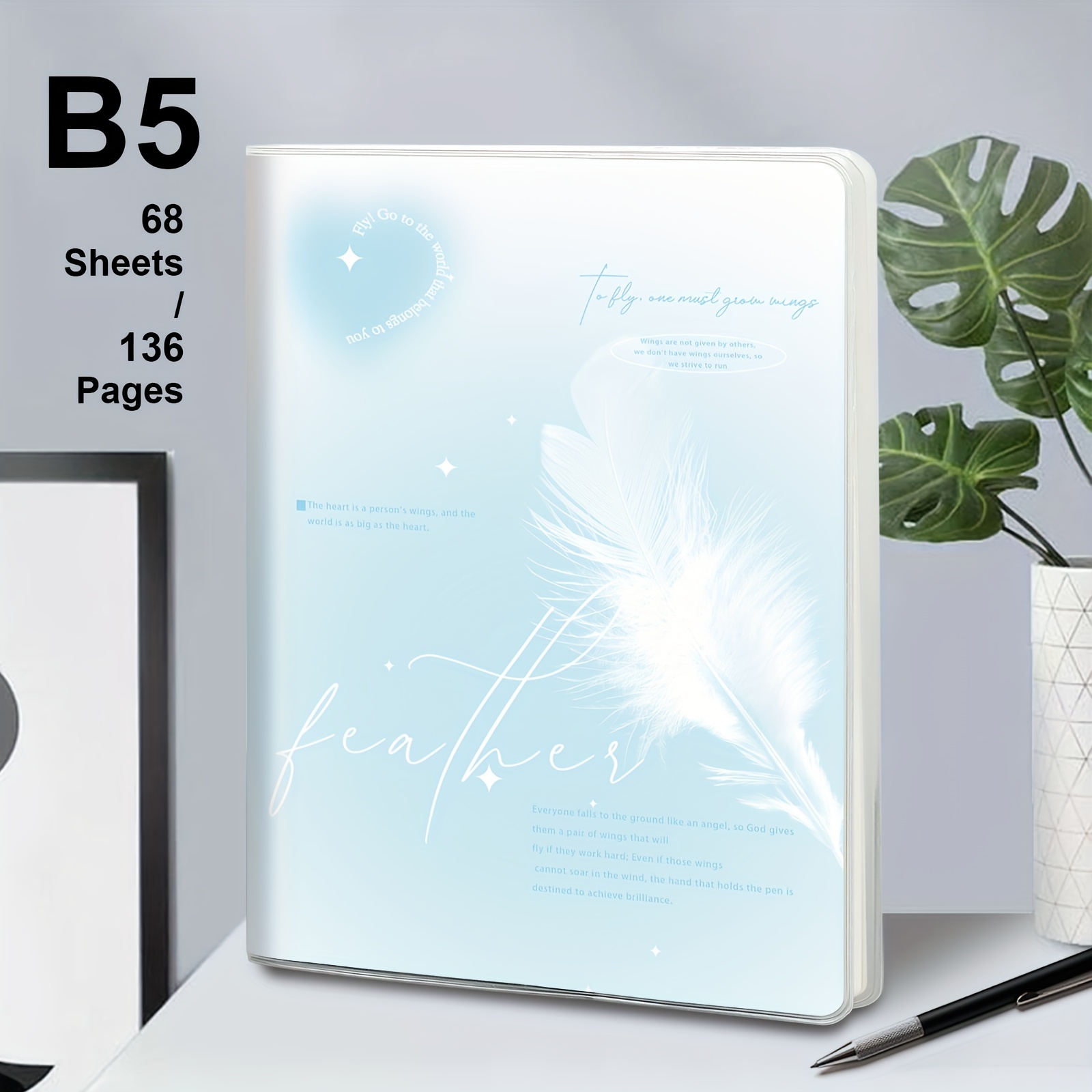1pc, 136 Pages, B5 Waterproof Soft Surface Pp Cover Notebook, Colorful Simple Journal, Notebook, Horizontal Line Journal, Notepad For Office, Home, School