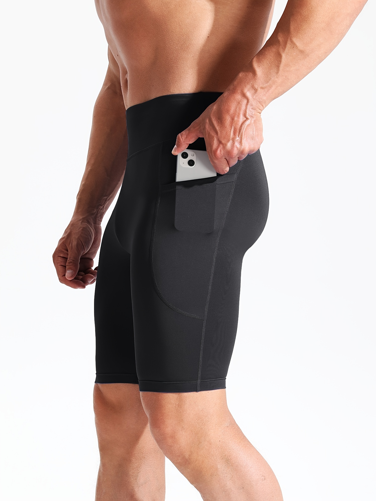 Men's Solid Compression Shorts Zipper Pocket Athletic Quick - Temu