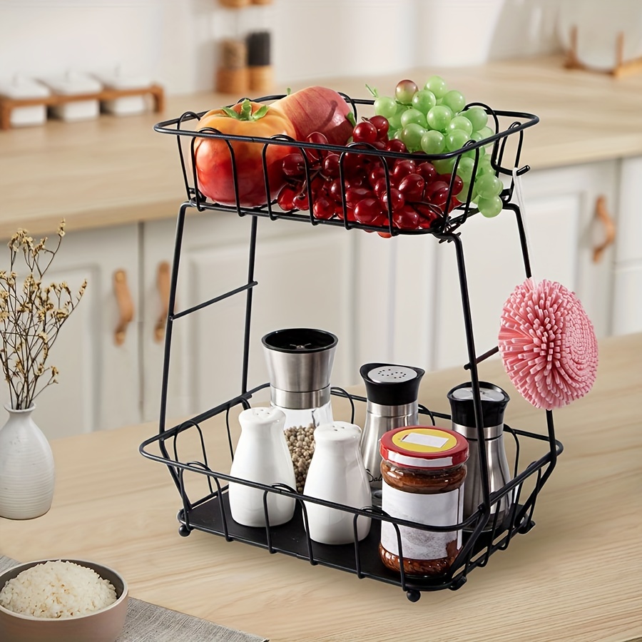 Double layer Iron Fruit Basket Vegetable Storage Rack 2 Tier - Temu
