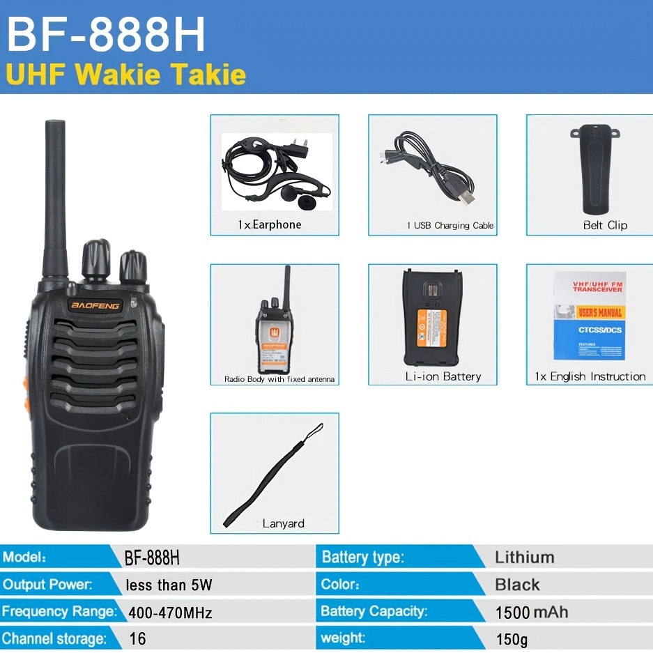 1pc Baofeng Bf 888h Ham Two Way Radio Walkie Talkie With Rechargeable  Battery Headphone Usb Charge Long Range 16 Channels Shop Now For  Limited-time Deals Temu United Kingdom