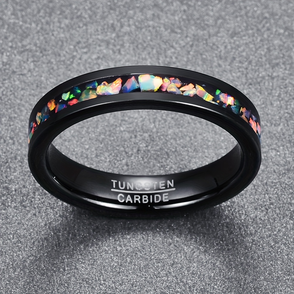4mm Tungsten Steel Ring with Crushed Fire Opal