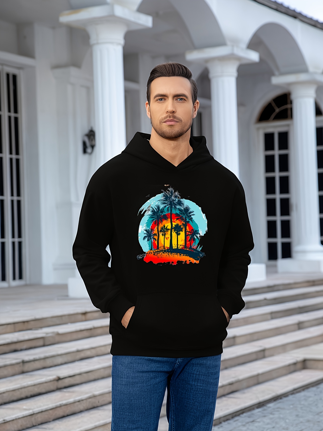 Beach Print Hoodie Cool Hoodies Men Men's Casual Pullover - Temu Canada