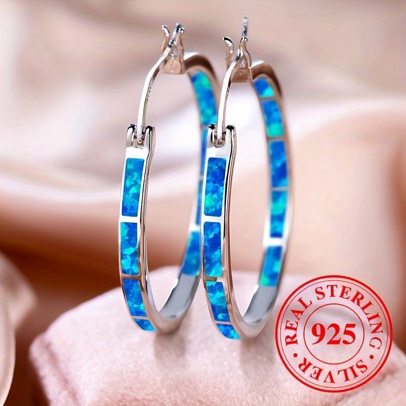 

Pretty 925 Sterling Silver Hypoallergenic Hoop Earrings Embellished With Delicate Opal Bohemian Elegant Style Gift For Women