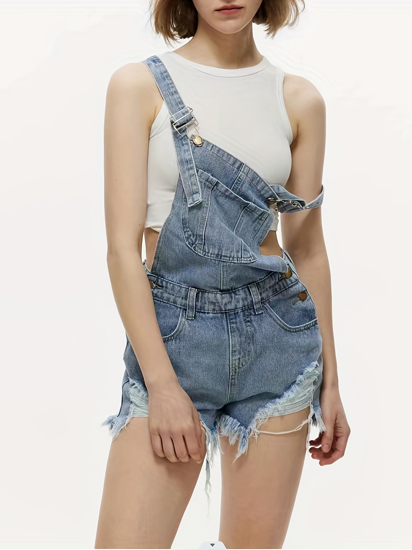 Stylish Raw Hem Denim Overalls