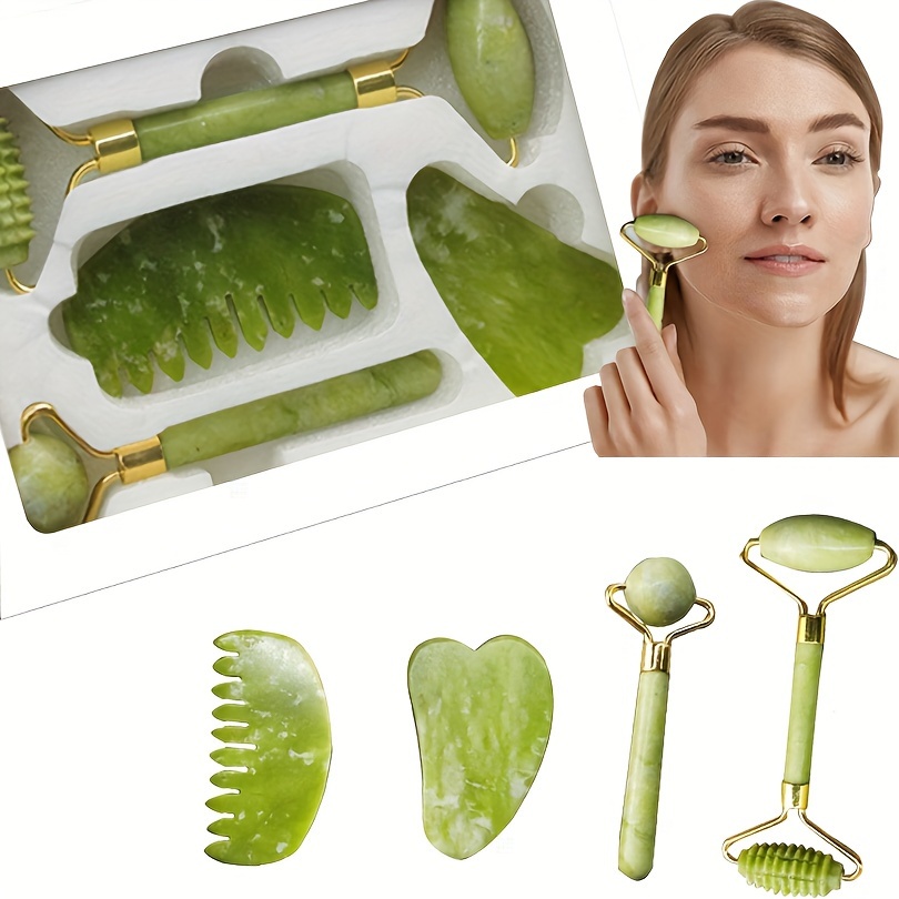 

Ensemble de 4 pièces de planche de Gua Sha en faux jade, masseur de grattage du visage pour massage du visage et relaxation