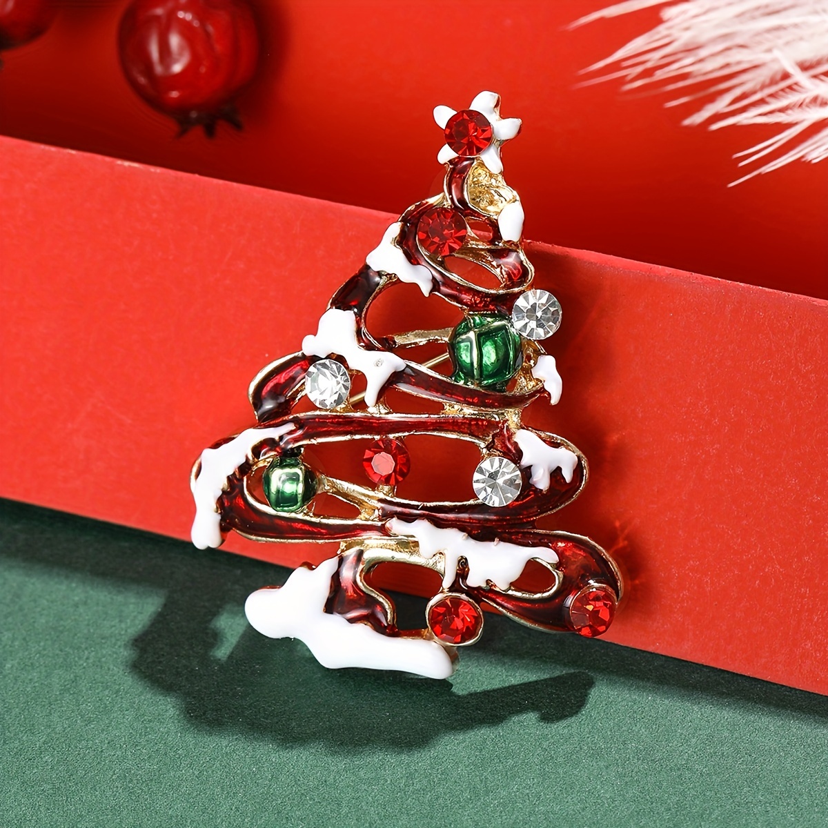 Red/ Green Christmas Tree Zinc Alloy Brooch Pin Inlaid Shiny - Temu