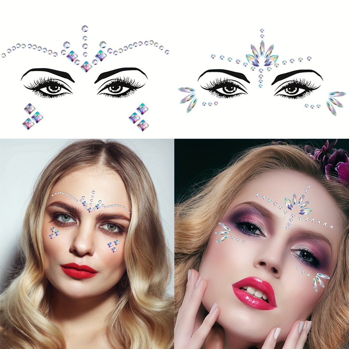iMethod Face Jewels and Body Glitter - Face Gems, Mermaid Face Jewels Stick  On, Holographic Cosmetic Face Glitter, for Festival Holiday Costumes 