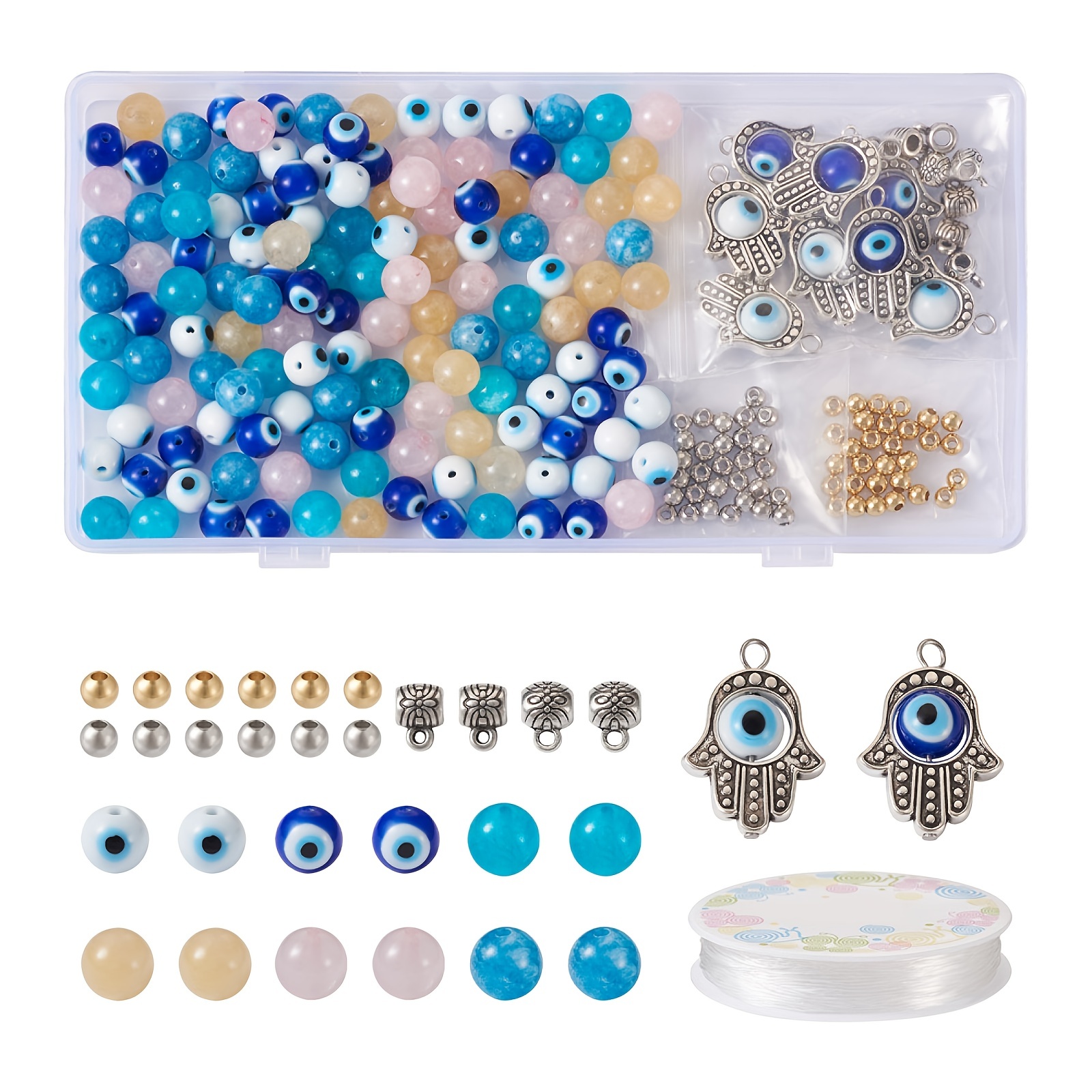 Evil Eye Beads for Jewelry Making Evil Eye Bracelet Kit Includes Round  Spacer Beads Blue Evil Eye Beads etc. DIY with Evil Eye Charms for  Bracelets