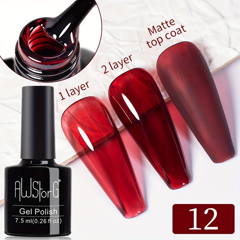 Image of Awstorg 7.5ml Transparent Nail Gel Cherry Translucent Color Nail Art Semi Permanent Soak Off Led Gel Polish Varnish