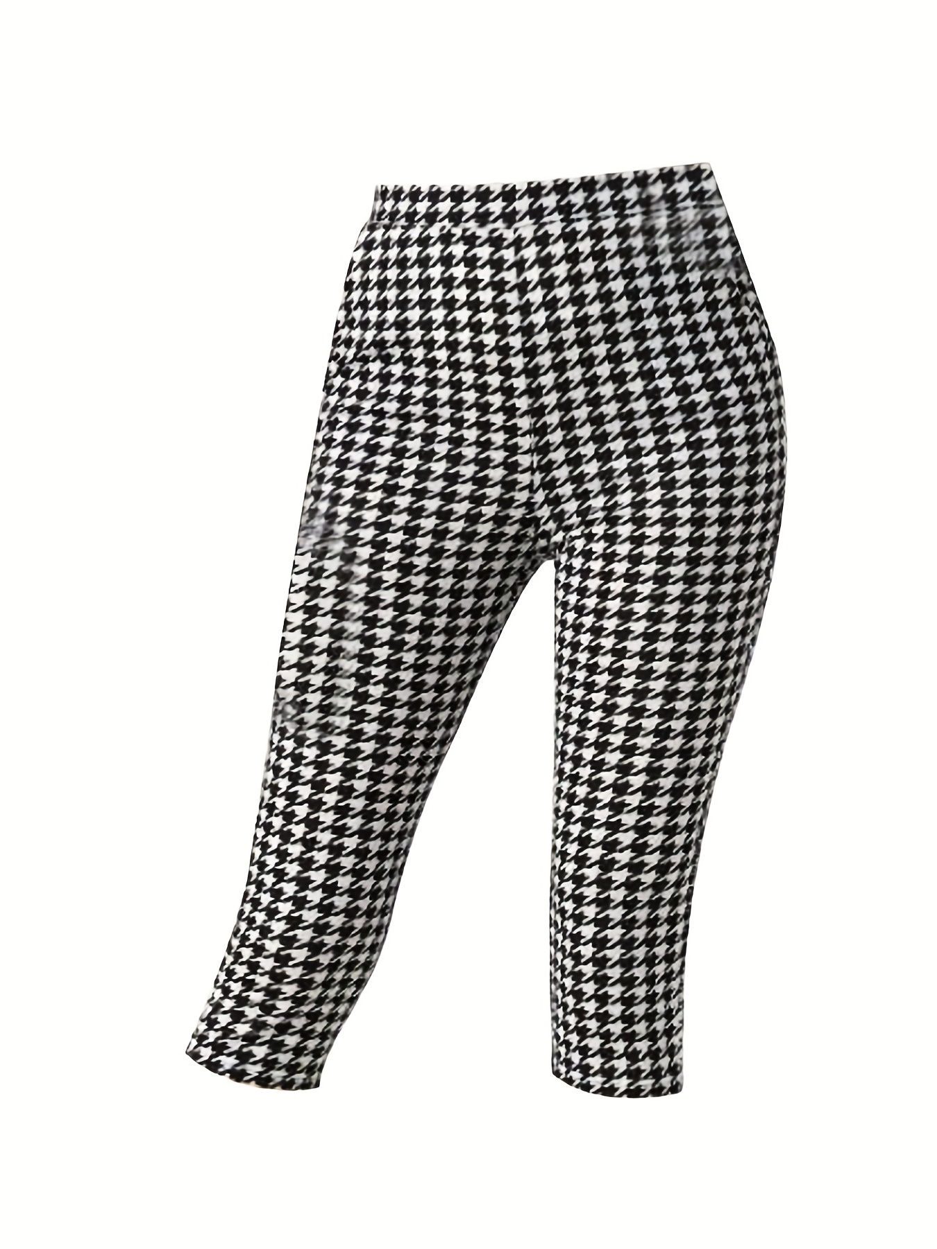 Houndstooth Print Capri High Waist Leggings Casual Skinny - Temu United  Kingdom