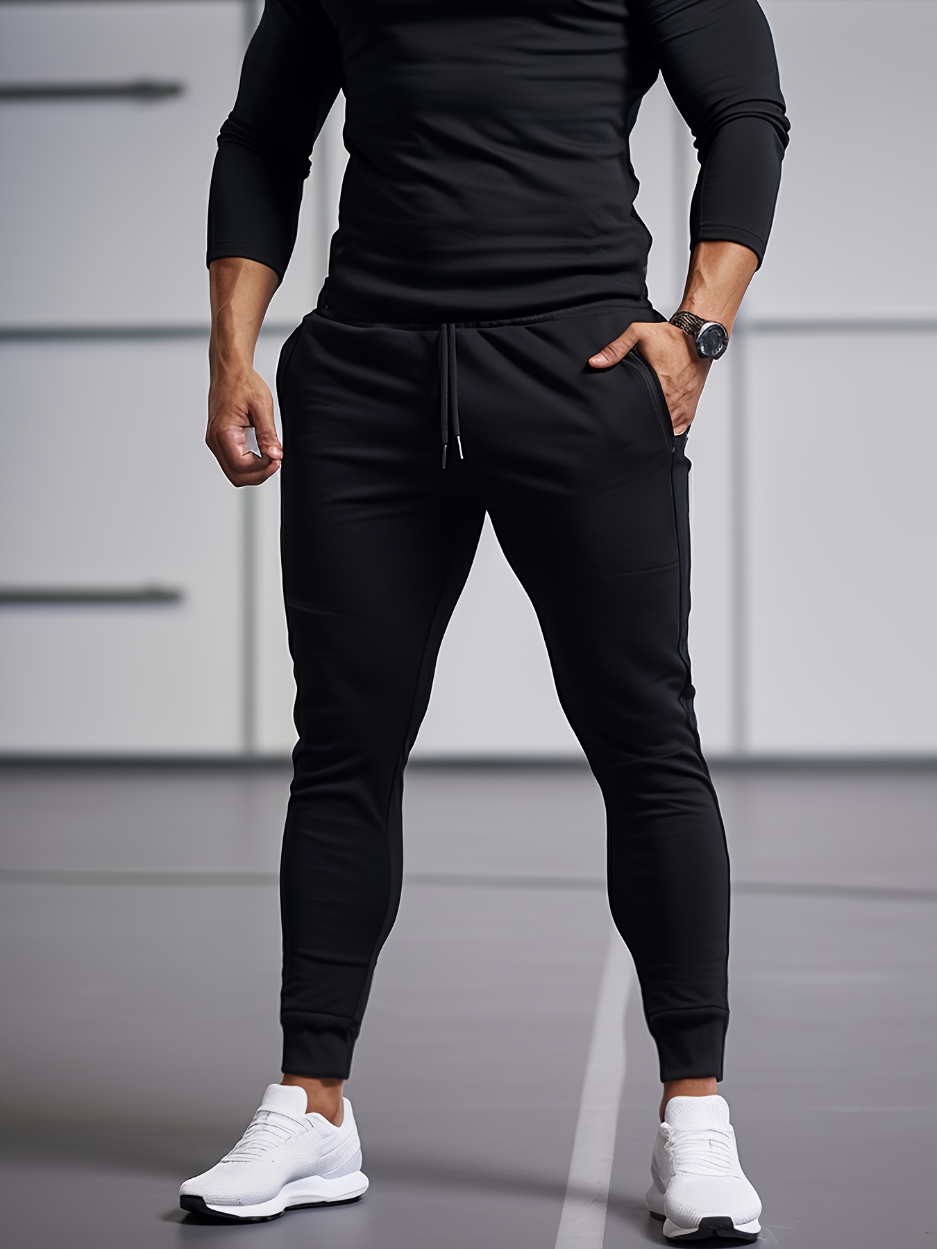 XERSION Men Sport Pants M Black Activewear Pockets Drawstring Workout