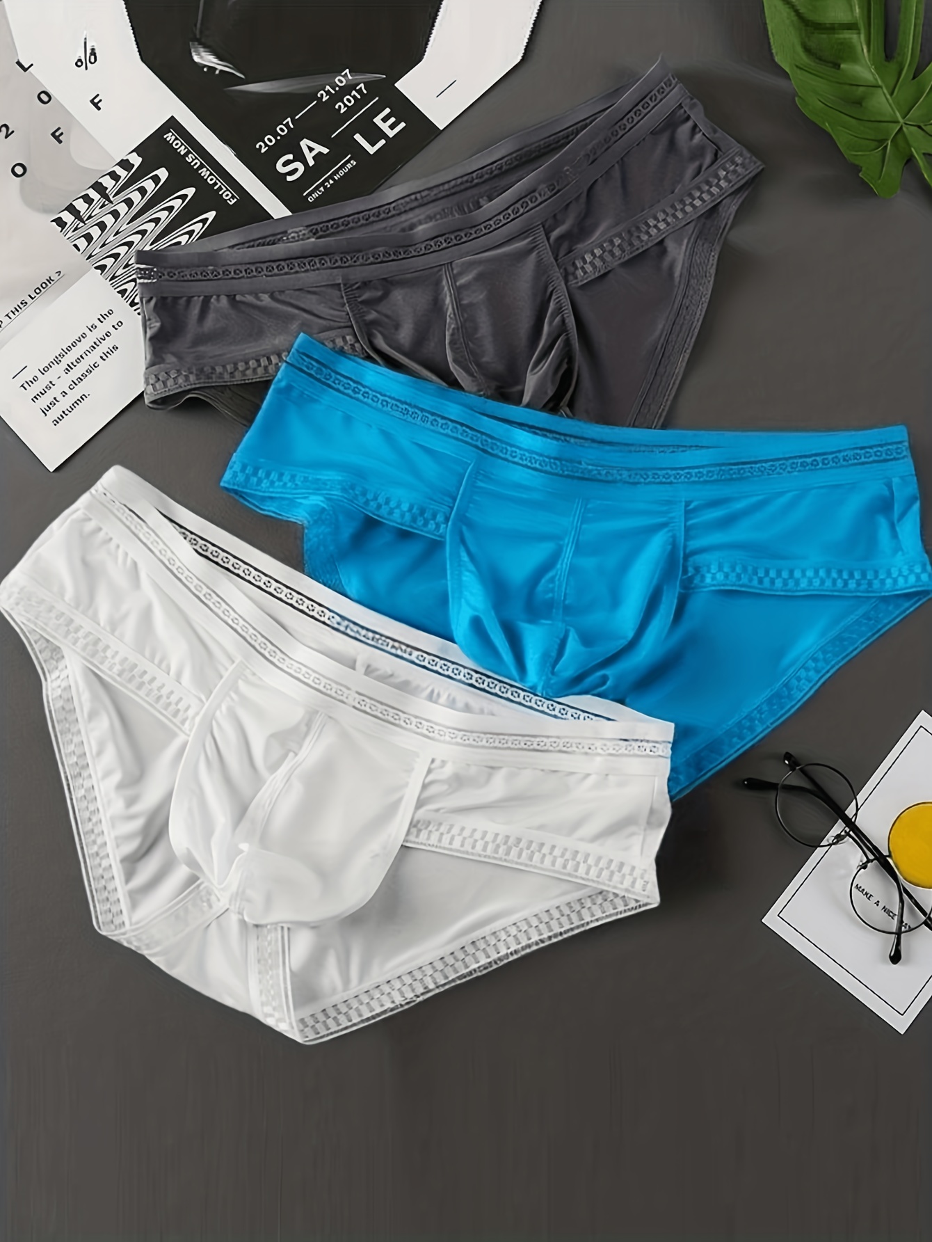 Men's Ice Silk Low Waist Pouch Briefs Underwear - Temu