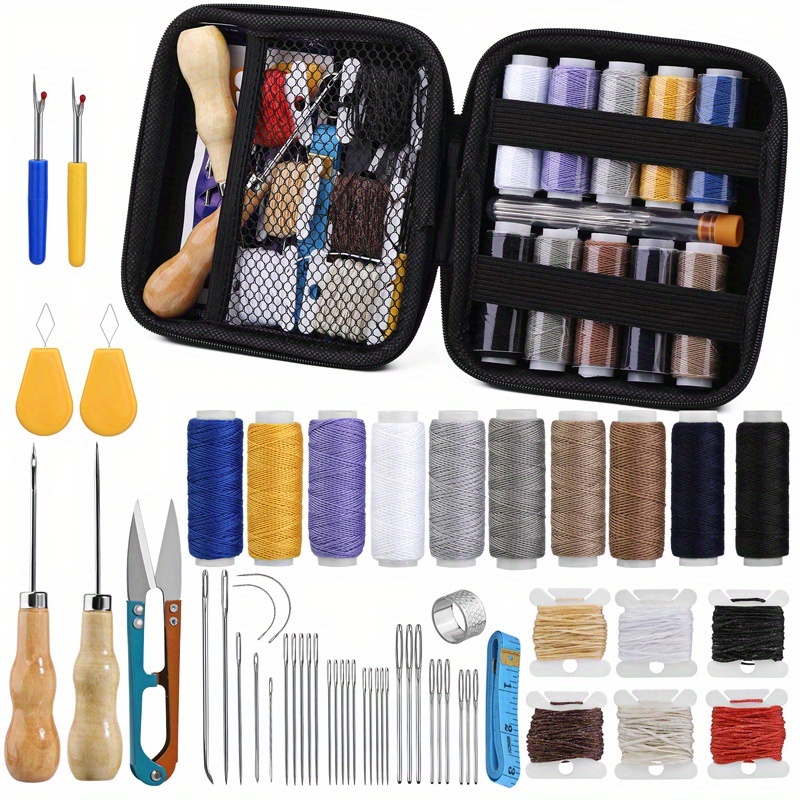 Kit de couture pour cuir - Fil ciré avec aiguille en cuir - Aiguille à  coudre, ciseaux à fil, ruban à mesurer et sac de rangement pour réparer le