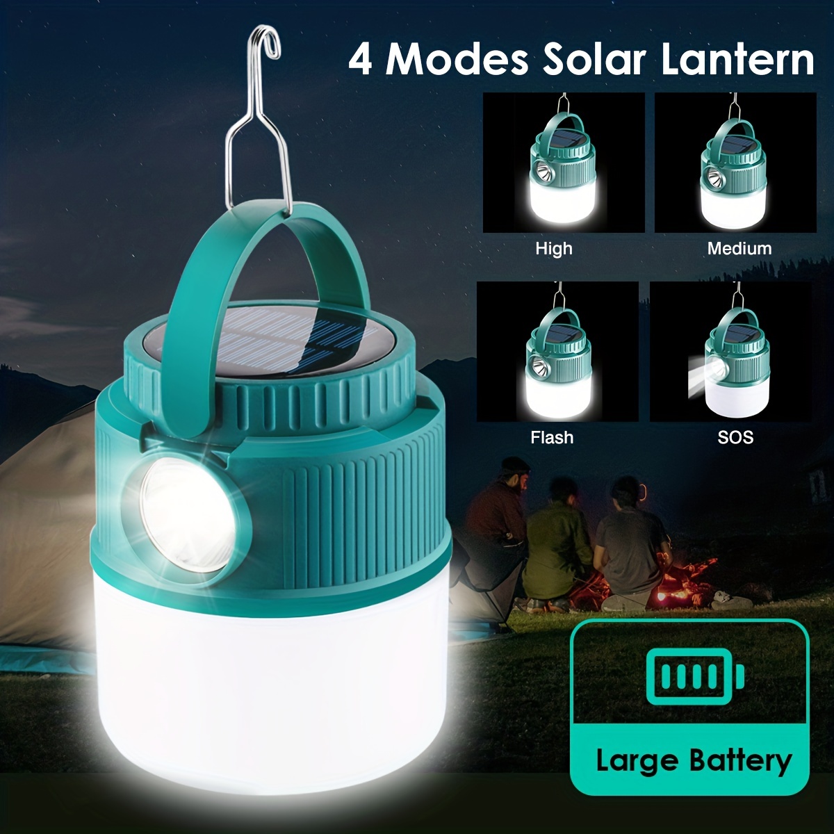 Multifunctional LED Camping Lantern with Handle Camping Flashlight Portable  Outdoor Tent Lamp Patio Hanging Solar Light with 3 Light Modes Type-C