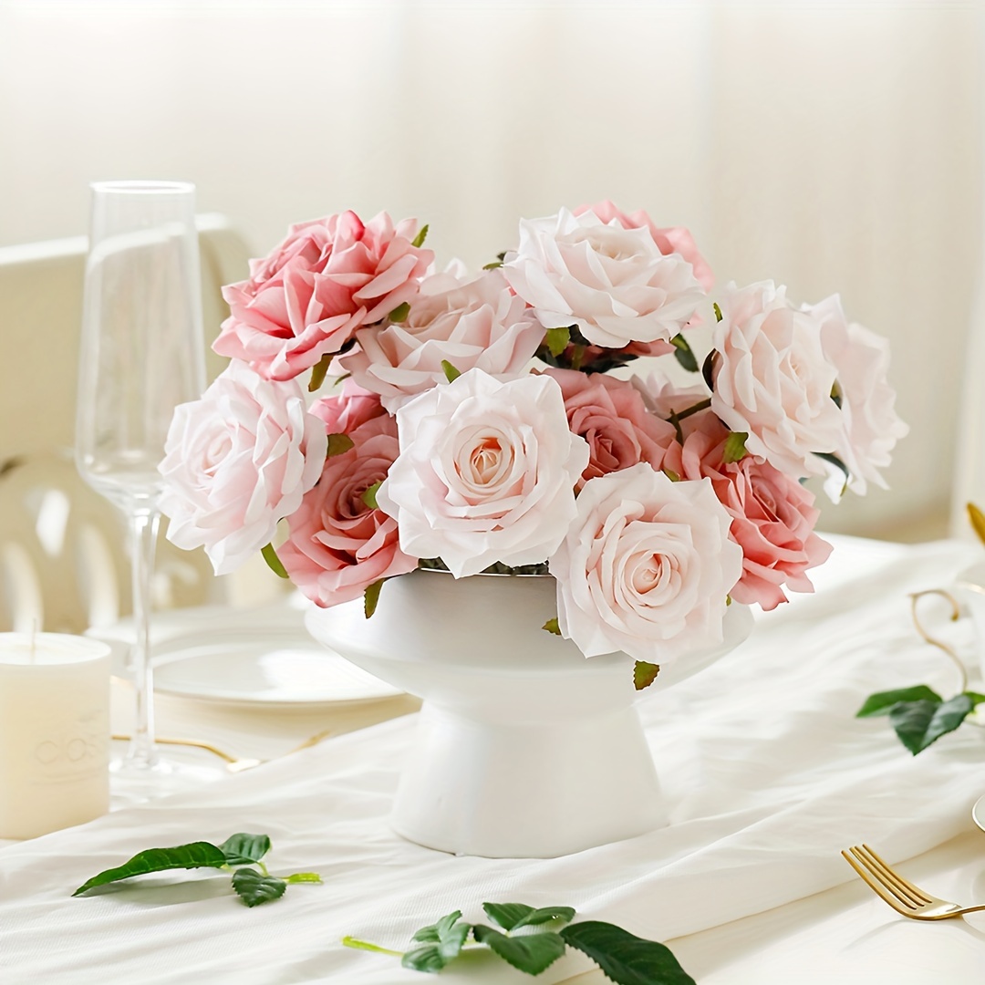 Flores artificiales en jarrón, arreglos florales de rosas de seda, ramos de  flores falsas con jarrón centros de mesa para mesa de comedor, decoración