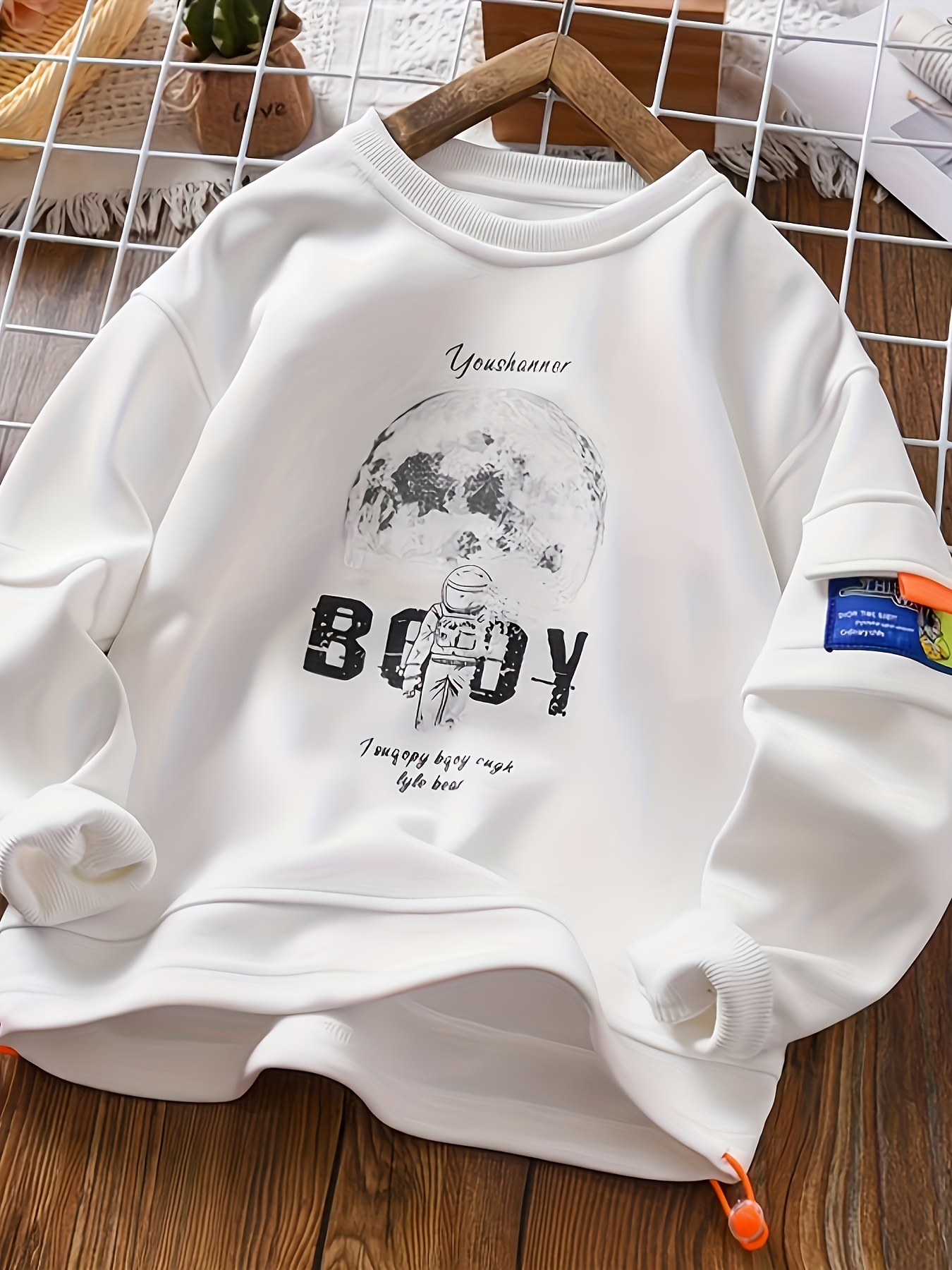 Cool Astronaut And Houston Print Boys Casual Pullover Hooded Long Sleeve  Sweatshirt For Spring Fall, Kids Clothing Outdoor - Temu