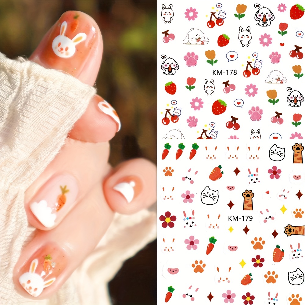  6 Sheets Cute Nail Art Stickers Decals 3D Self