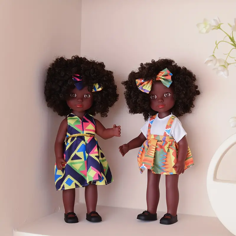 35,56 cm poupée noire poupée afro-américaine ensemble complet cheveux  bouclés poupée noire pour les filles meilleur cadeau pour les enfants  filles