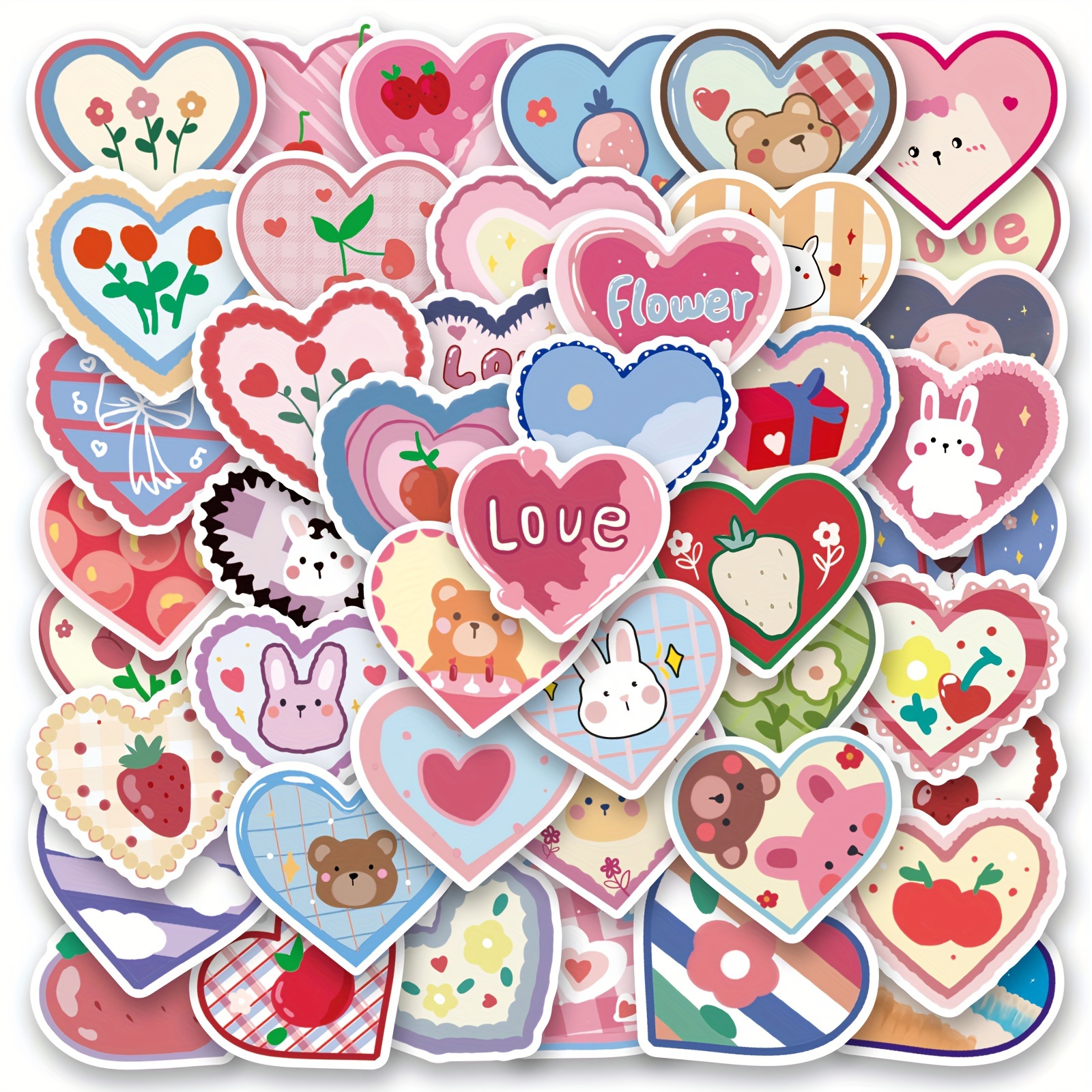 LONGRV 50pcs Valentine Stickers Heart Stickers Vinyl Waterproof