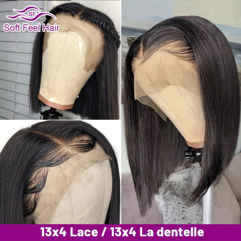 150 13x4 human hair wig short straight bob cut wig 150 density 13x4 lace front human hair wig natural hairline with baby hair details 1