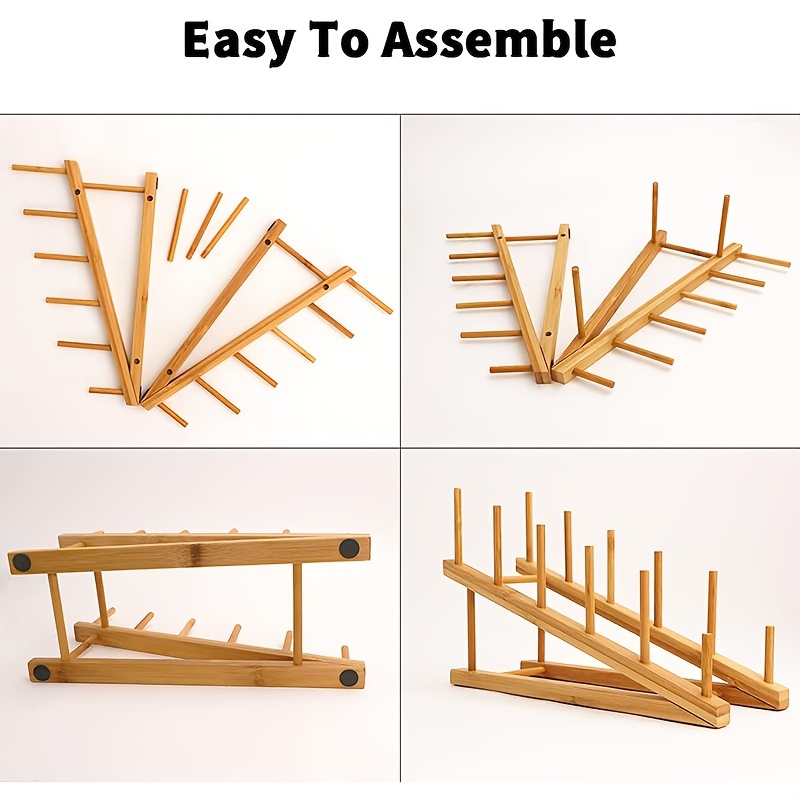 Wooden Dish Rack Bamboo Drying Stand Pot Lid Holder Kitchen Organizer