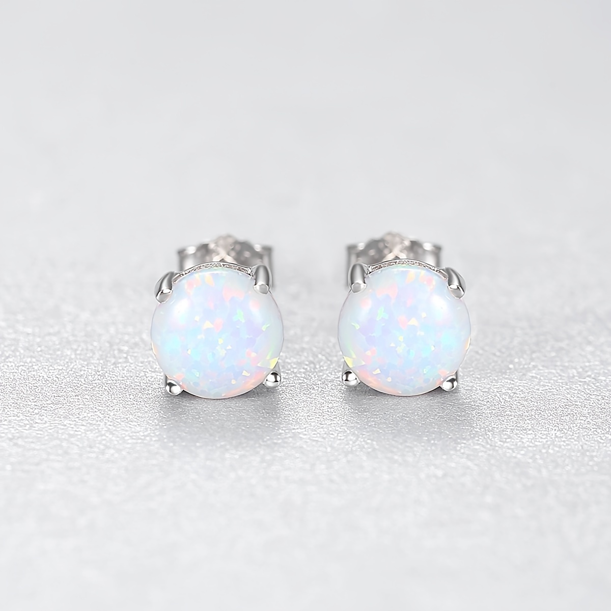 4 Prong Opal Stud Earrings 925 Silver Jewelry Gift