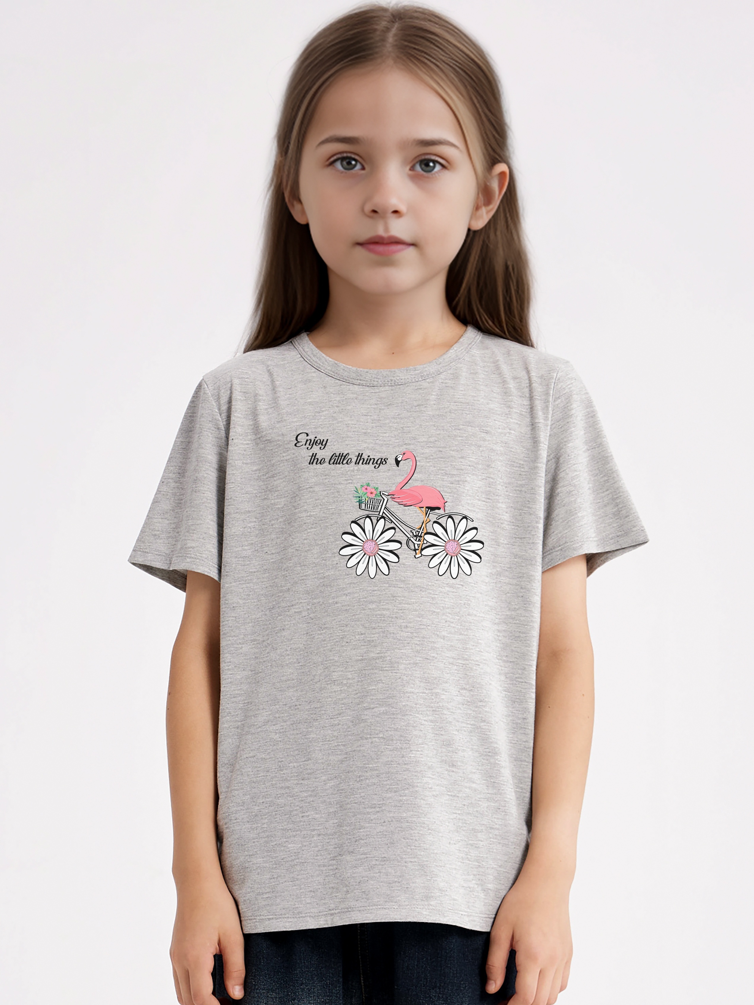 Creative Flamingo Flower Cycle Print Girls Comfy Casual - Temu Ireland