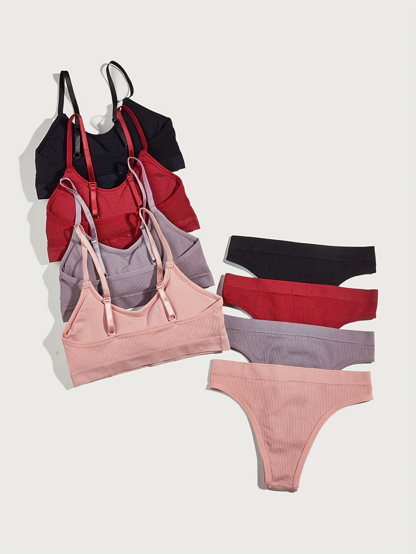 Simple Solid Bra & Panties, Wireless Push Up Bra & Elastic Panties Lingerie  Set, Women's Lingerie & Underwear