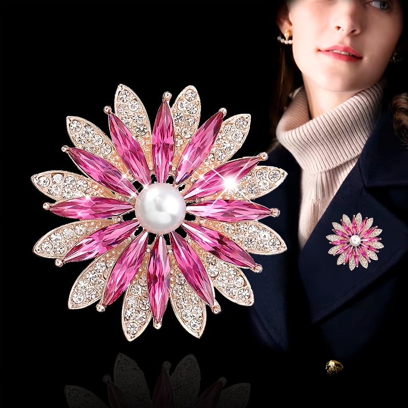

Elegant Shiny Flower Alloy Brooch Pin Inlaid Shiny Rhinestone Faux Pearls Exquisite Sweater Dress Accessories