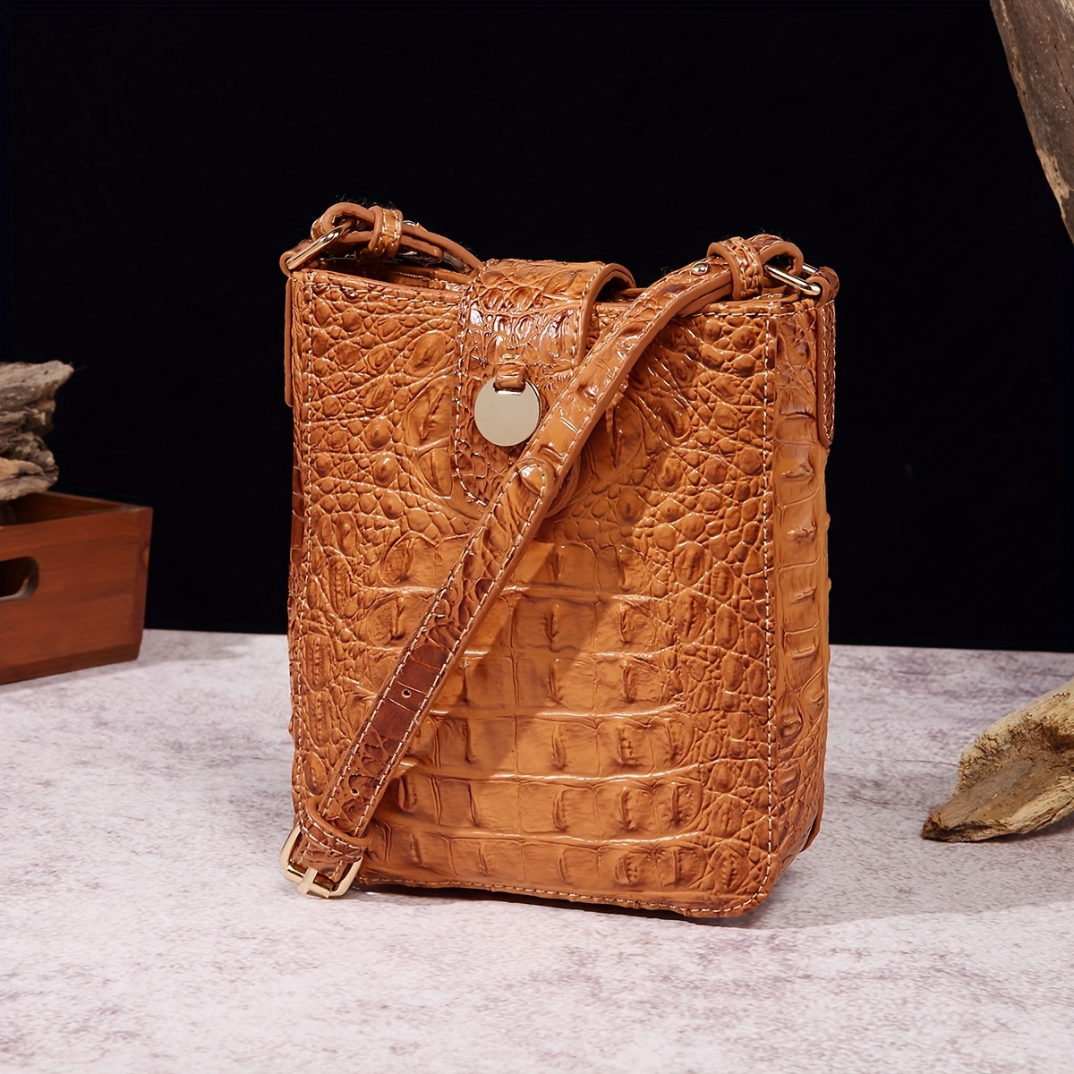 Crocodile Embossed Handbag, Women's Satchel Purse, Elegant Crossbody Bag