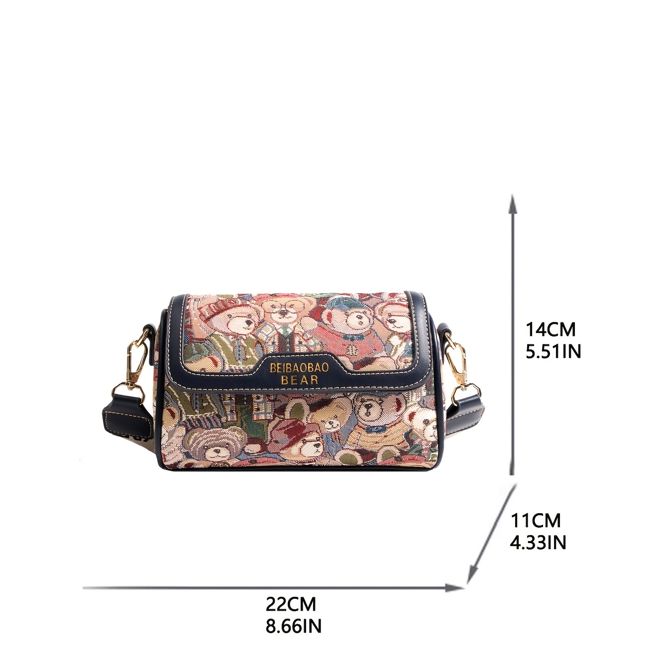 Cartoon Bear Print Square Bag Fashionable Adjustable Strap