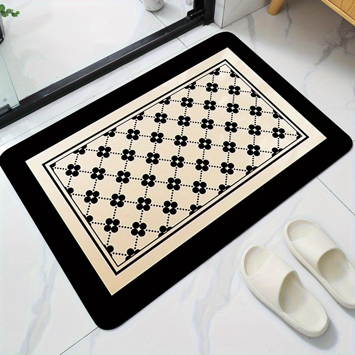 Fall Non slip Bathroom Rug Black White Floral Flower Vintage - Temu