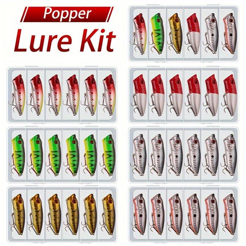 HENGJIA 8pc Fishing Lure Popper Set – 4” Floating Rotating Tail Topwater Bait For Bass, Pike, Trout