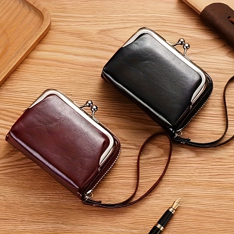 Contacts Kiss Lock Wallet for Women Leather Vintage Kiss Clasp Wallet Coin Purse RFID Bifold Wallet Card Phone Holder