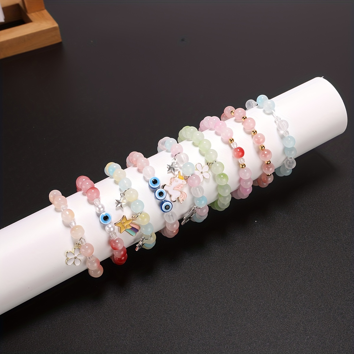 Glass Beads Bracelet Making Kit for Young Girls Women Adult,Two-color  Transparent Gradient Glass Beads Unicorn,Jewelry Making Kit for Girl Gift