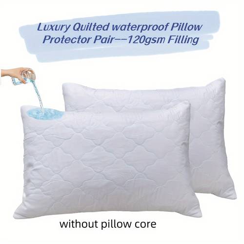 juego de 2 protectores de almohada de lujo acolchados microdurazno calidad, relleno de 120 g/m²
