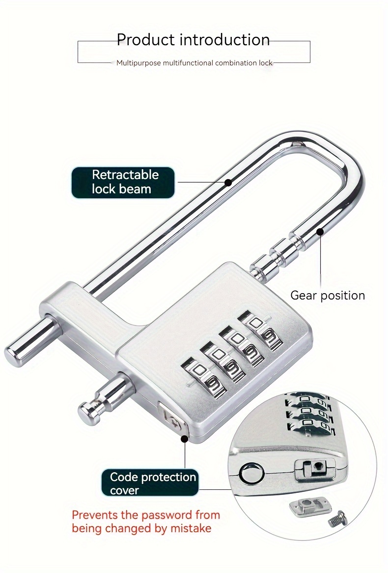 1 Ensemble De Nouvelles Serrures À Code Mécaniques Rétractables En Forme De  U/serrure À Poignée De Porte De Classeur/cadenas Étendu/cadenas À Code