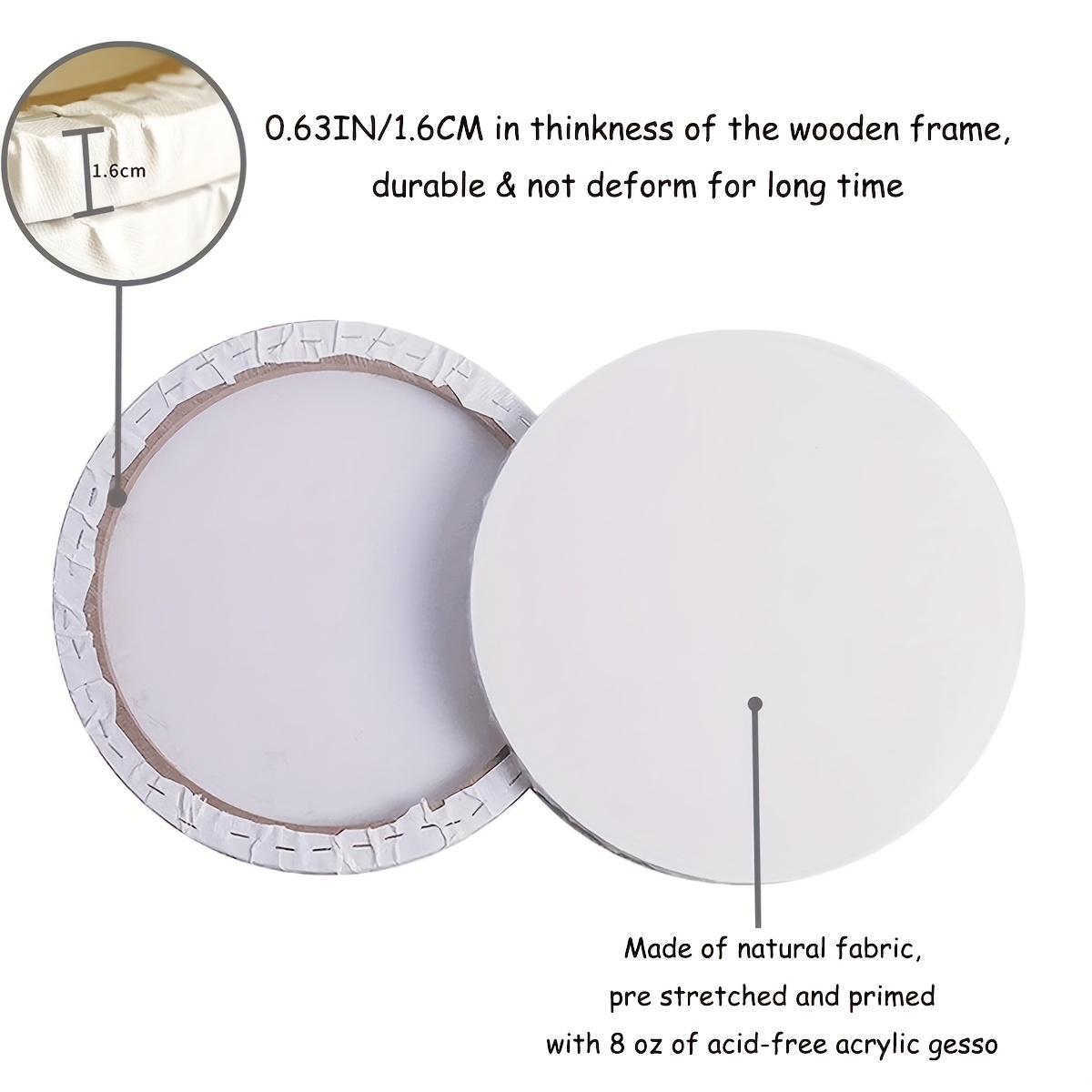 White Round Canvas For Painting, Stretched Circle Canvas Board For