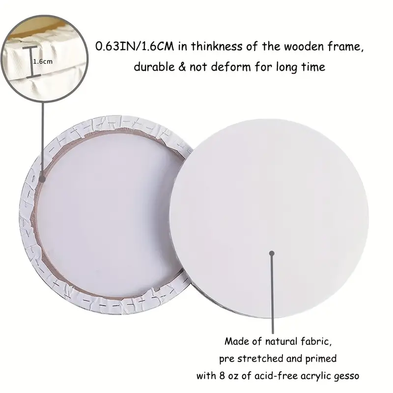 IVON 4pcs Round Canvas 12'' & 8'' Professional Stretched Circle Canvas  Board for Painting Acrylic Pouring 12'' & 8'' - 4pcs White