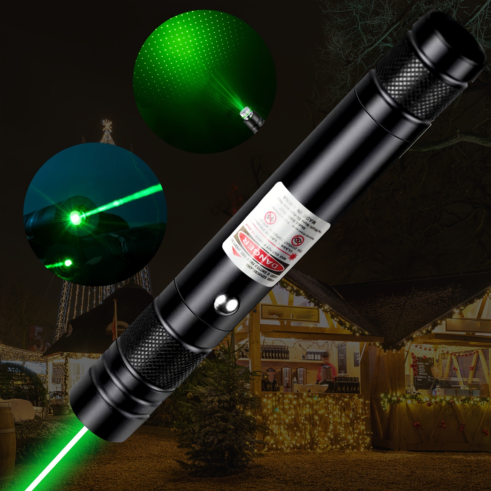 Puntero láser verde de alta potencia, recargable por USB, luces verdes  fuertes, con tapa de estrella, puntero de rayos láser de largo alcance para