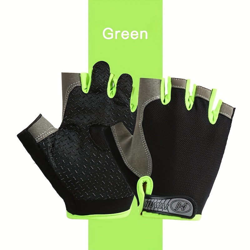 

1pair Premium Cool Breathable Green Gloves, Half Finger Anti-slip Gloves, 4 Sizes, For Cycling Workout Gym Training Outdoor Sports