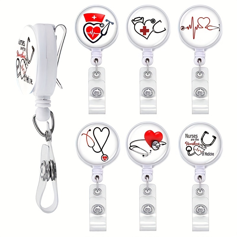 EKG Heart Nurse Retractable Badge Reel Holder - Nursing Name Badge Holder - Felt  Badge Reel for Nurses, Students & Doctors- Cute & Practical ID Badge Holder  - Alligator Clip - Easy