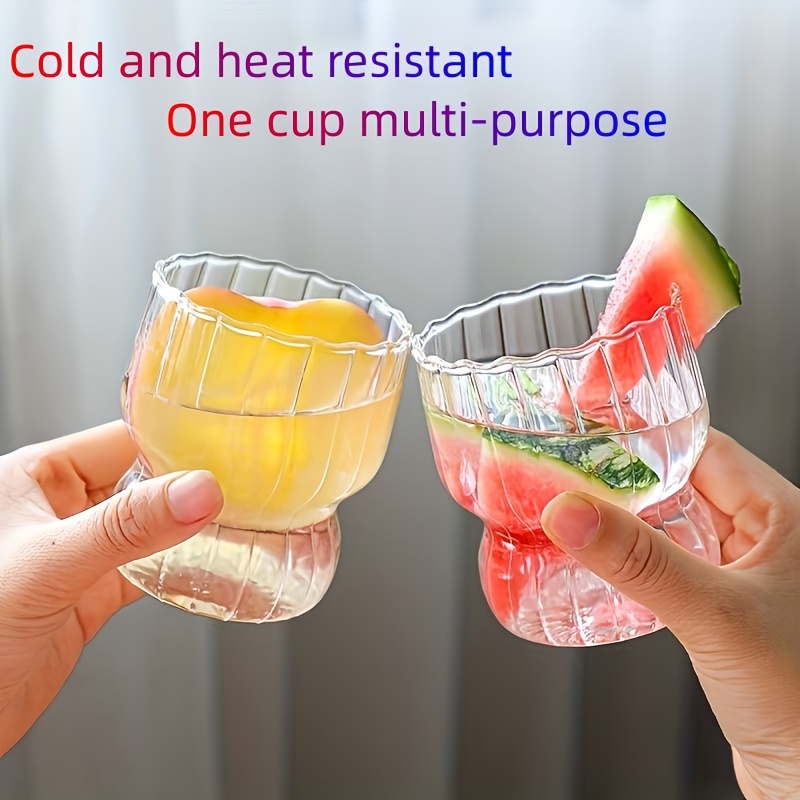 Glass Cups Creative Cute Ripple Shaped Vintage Drinking Glasses Ribbed  Glassware Aesthetic Cups Dinnerware For Coffee Juice Beverage