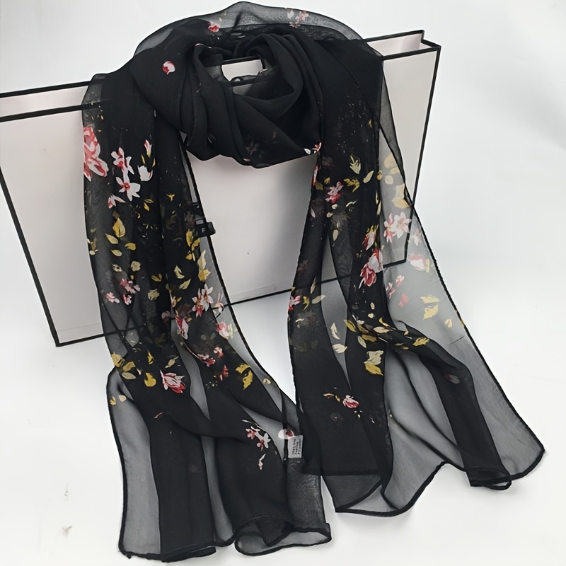 

Elegant Floral Printed Scarf, Thin Breathable Sunscreen Shawl, Versatile Decorative Lightweight Scarves For Women