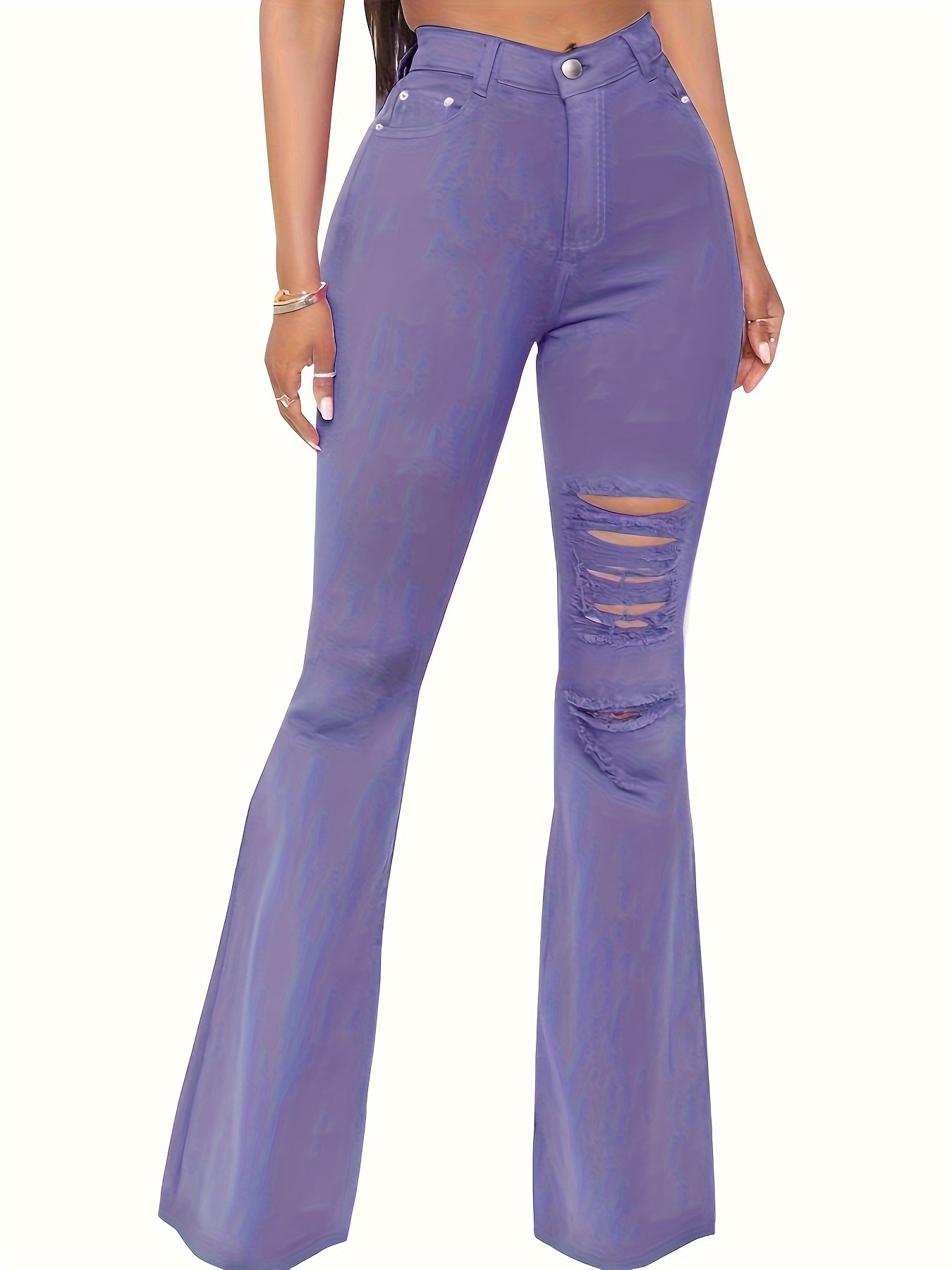 Relaxed Flared Jeans In Plus Size In Stretch Sateen - Eggplant Purple