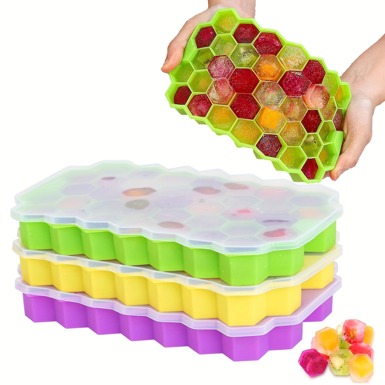 Ice Cube Trays with Lids 3 Pack,Silicone Ice Trays for Freezer
