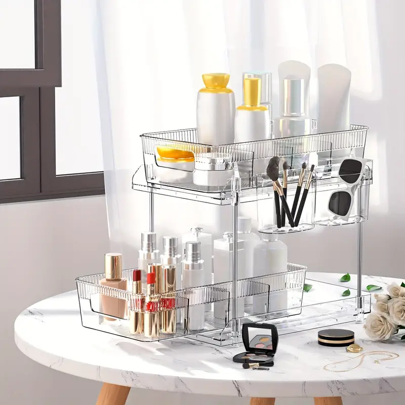 2-tier Under The Sink Organizer, Slide-out Bathroom Cabinet Organizer With  Hook/cup/dividers, Under Bathroom Sink Organizer And Storage, For Kitchen,  Pantry, Cabinet, Clear, Home Supplies - Temu