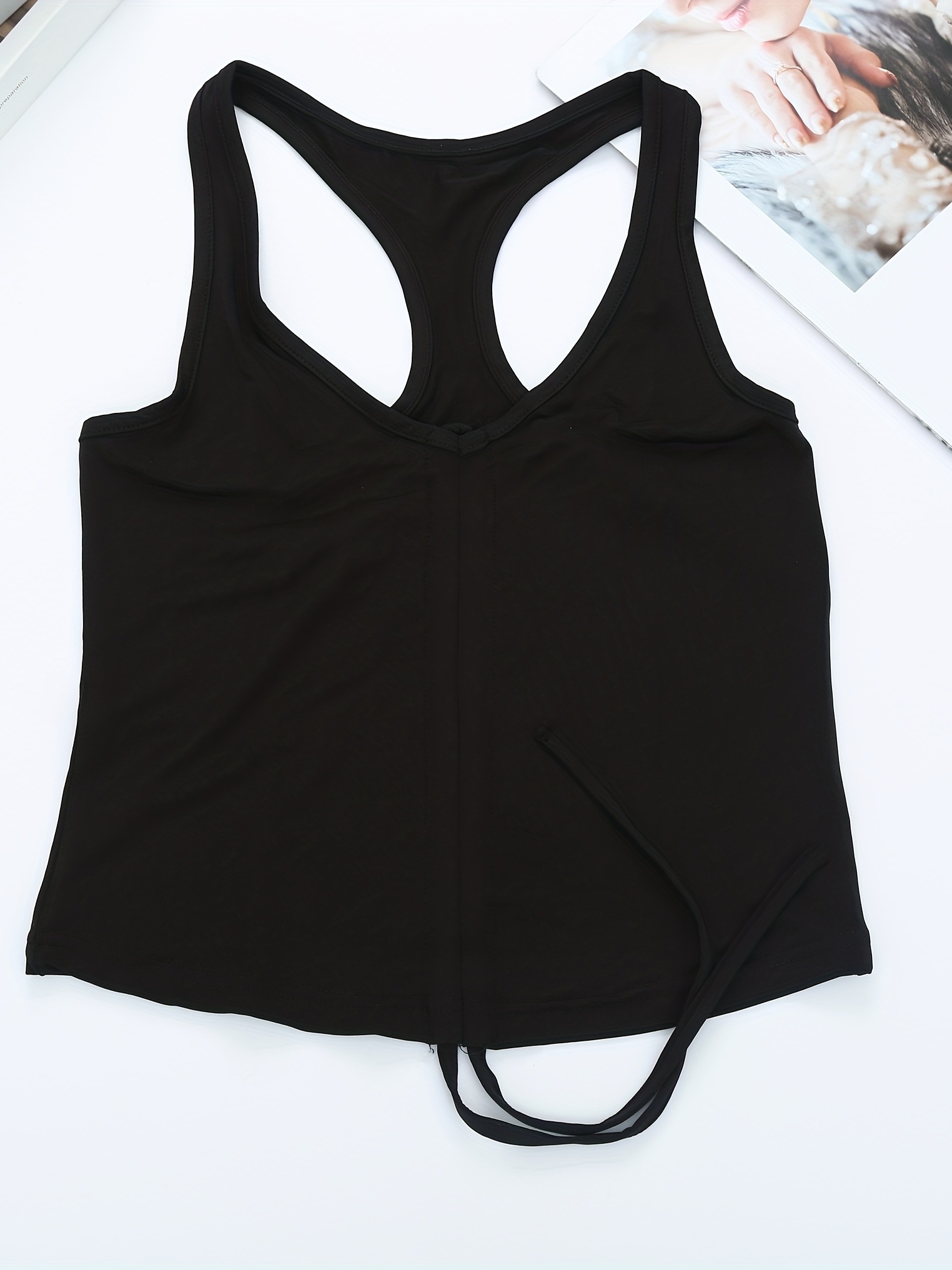 Women's Activewear: Solid Pleated Drawstring Front Tank Top - Temu