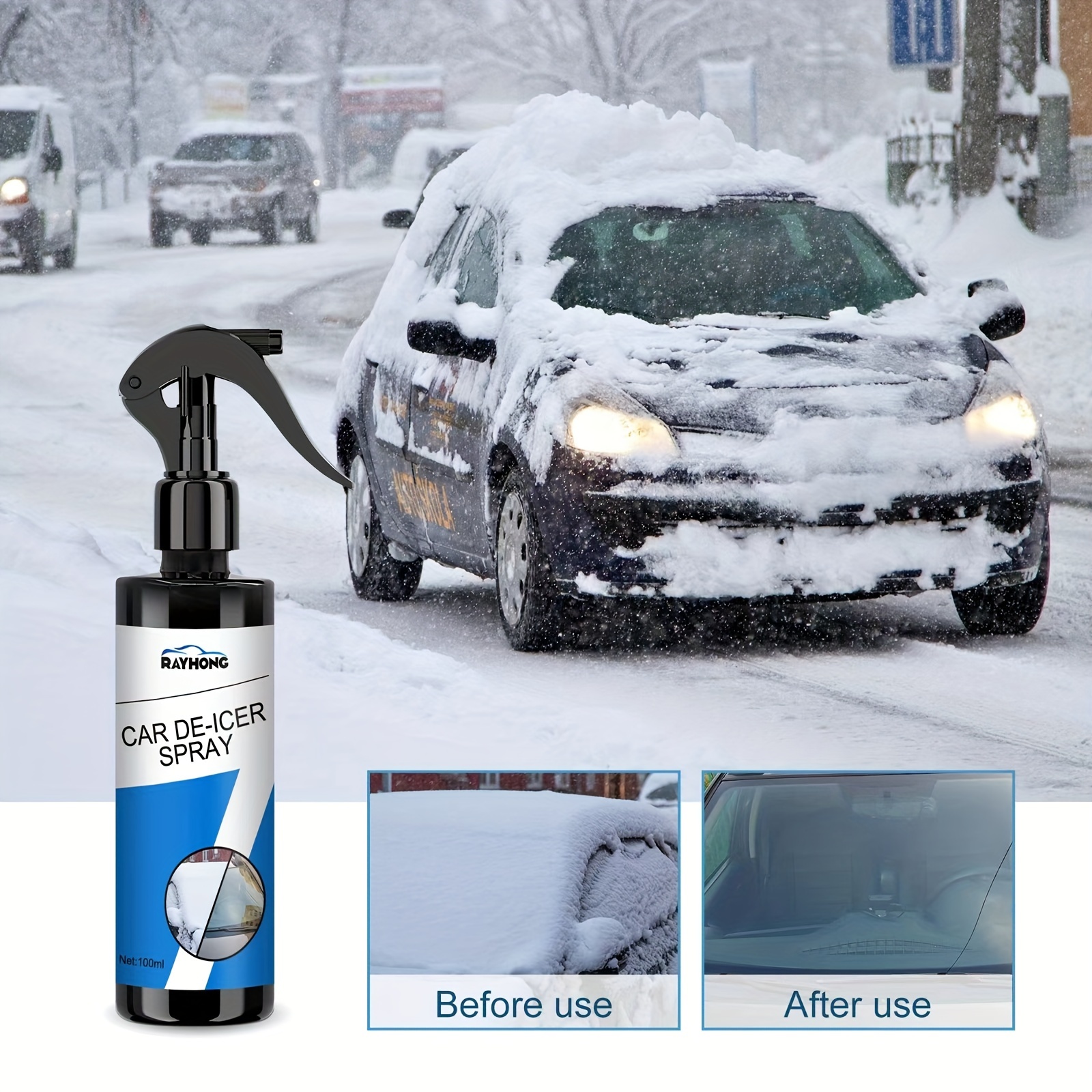 Snow Cleaner Spray, AutoWindshield Fluid Wash, Snow Spray, Washer Fluid,  Ice Remover Melting Spray, Minimal Scraping, Improve Visibility, Quickly  and